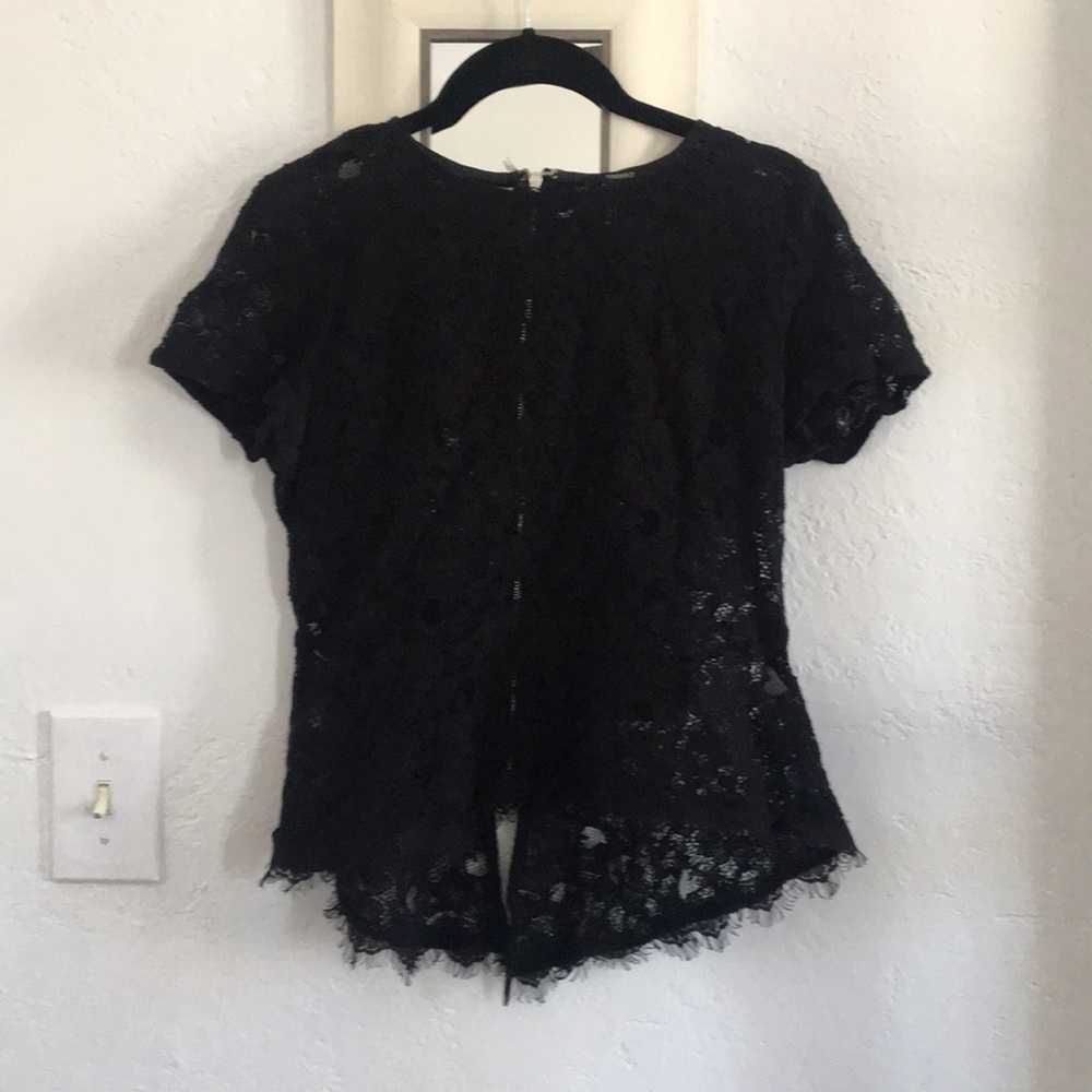 Black lace peplum shirt. See through. Super sexy